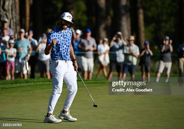 Erik van Rooyen of South Africa celebrates winning on the 18th green during the final round of the Barracuda Championship at Tahoe Mountain Club's...