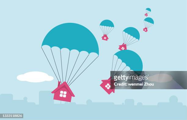 illustrations, cliparts, dessins animés et icônes de atterrissage - atterrissage - saut en parachute