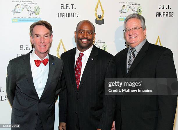 Bill Nye the Science Guy, NASA Astronaut Leland Melvin and Brian Dyak, President & CEO, Entertainment Industries Council attend the Inaugural S.E.T....