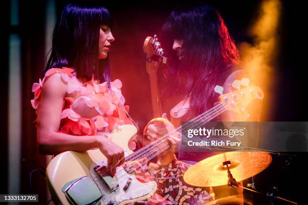 Laura Lee, Donald Johnson Jr. And Mark Speer of Khruangbin perform onstage at the Hinterland Music Festival on August 08, 2021 in St. Charles, Iowa.