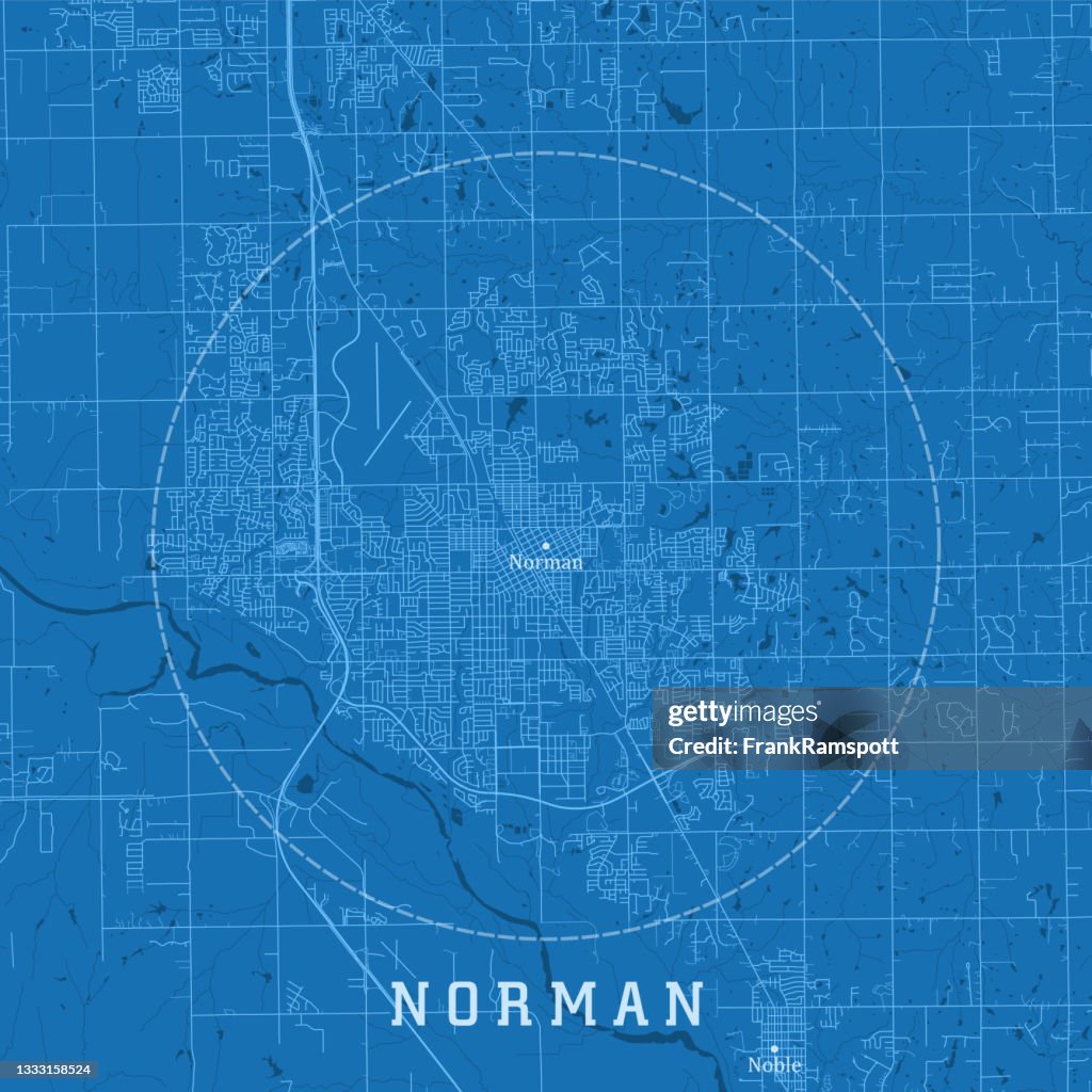 Norman OK City Vector Road Map Blue Text