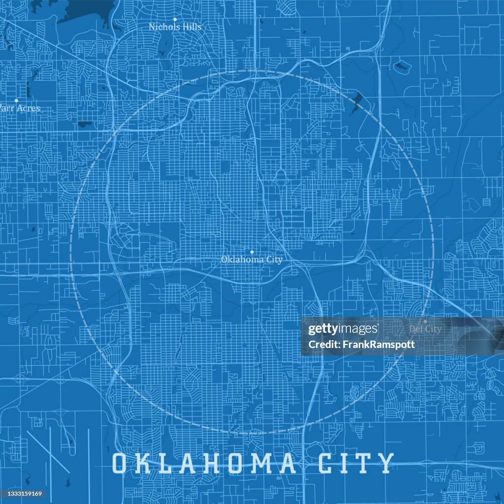 Oklahoma City OK City Vector Road Map Blue Text