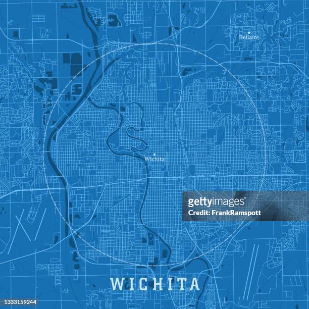 ilustrações, clipart, desenhos animados e ícones de wichita ks city vector road map blue text - wichita