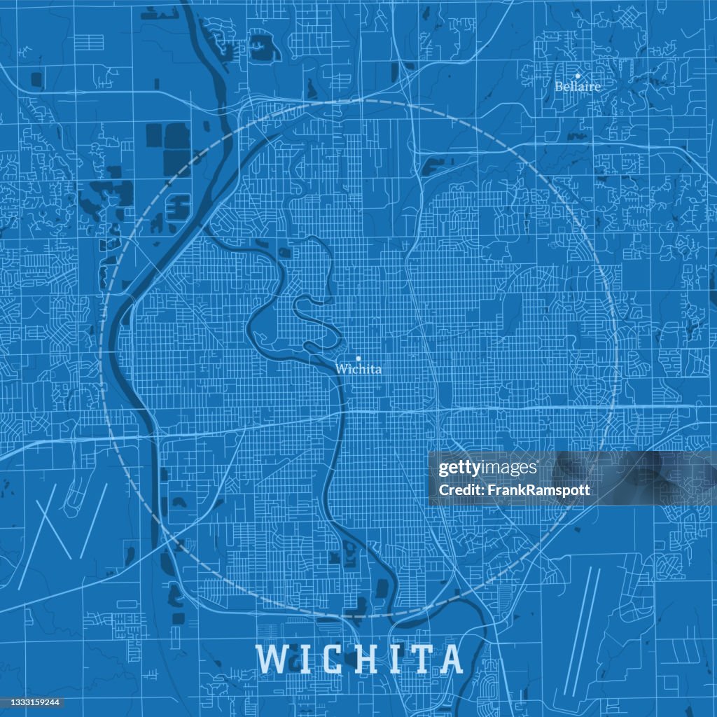 Wichita Area Map Wichita Ks City Vector Road Map Blue Text High-Res Vector Graphic ...