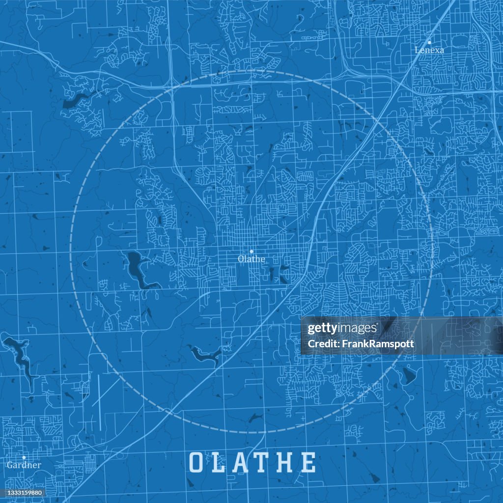Olathe KS City Vector Road Map Texte bleu