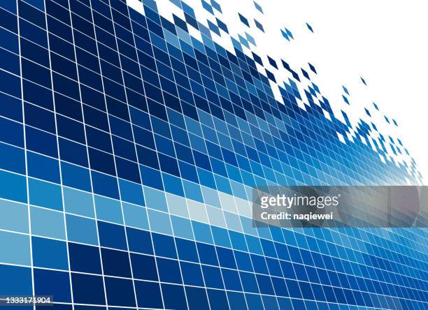 vector blue mosaic checked flowing digital technology pattern background - light blue tiled floor stock illustrations