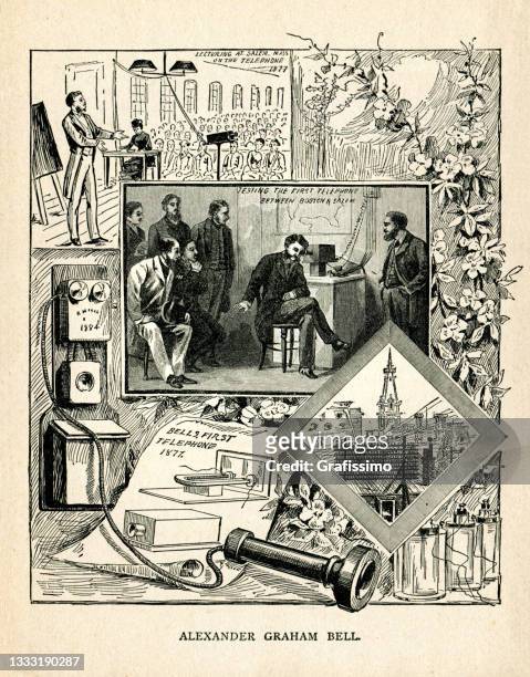 alexander graham bell inventor of telephone 1896 - alexander graham bell stock illustrations