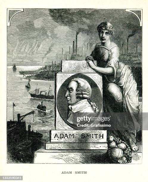 illustrazioni stock, clip art, cartoni animati e icone di tendenza di adam smith economista scozzese 1896 - capitalismo