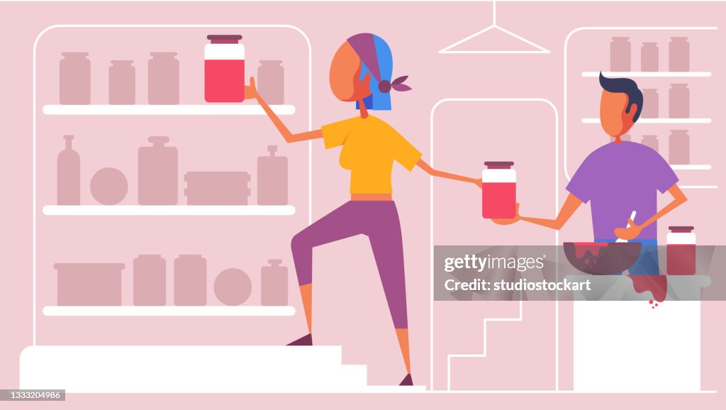 Kitchen pantry with woman