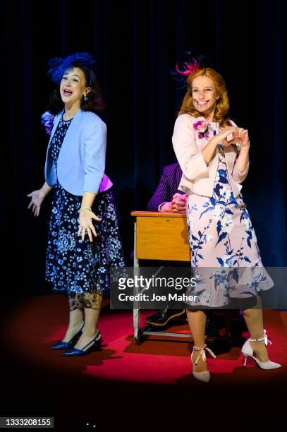 Eliza Butterworth as Princess Eugenie and Jenny Rainsford as Princess Beatrice during dress rehearsals of the play "The Windsors: Endgame" at the...