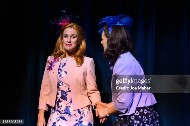 Jenny Rainsford as Princess Beatrice and Eliza Butterworth as Princess Eugenie during dress rehearsals of the play "The Windsors: Endgame" at the...