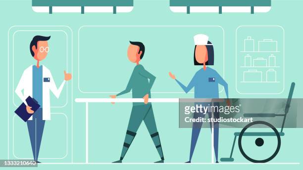 patient walking in parallel bars - physical therapist stock illustrations