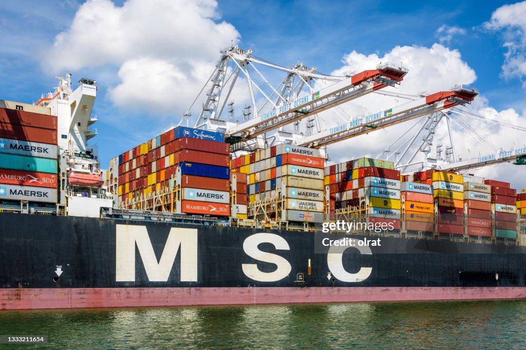 MSC container ship docked in Le Havre, France.
