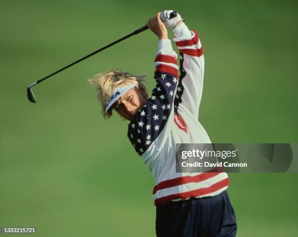 Dottie Mochrie of the United States plays a shot off the fairway during the 2nd Solheim Cup competition golf tournament between the United States and...