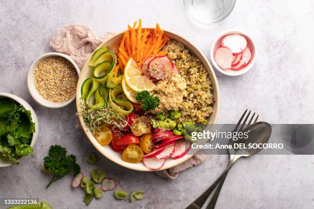 buddha bowl with vegetables - salad bowl stock pictures, royalty-free photos & images