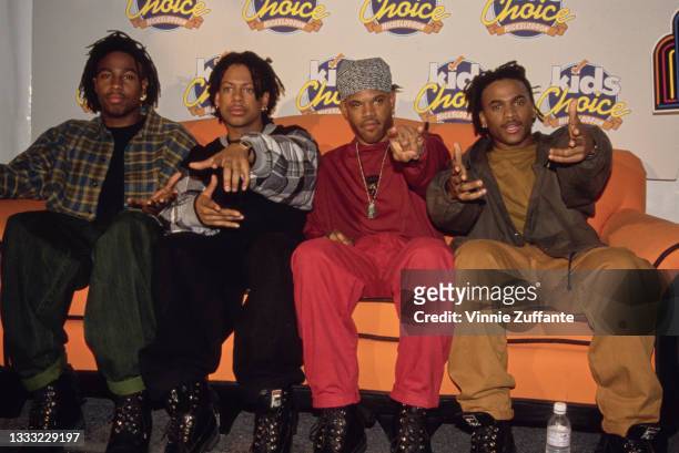 American R&B group Joe Public attend the 1992 Nickelodeon Kids' Choice Awards, held at the Star Trek Theater in Universal City, California, 14th...