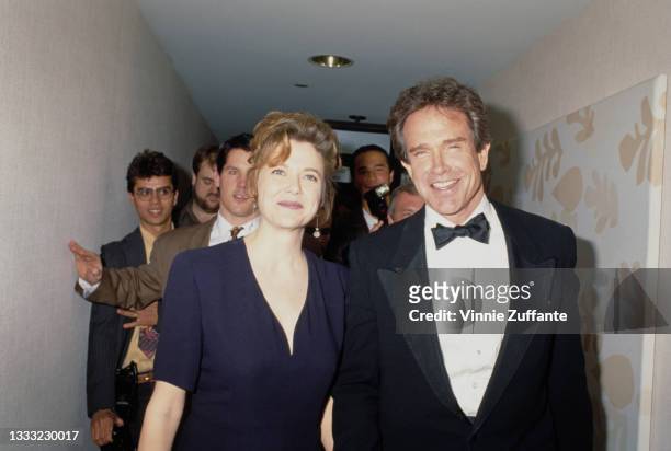 American actress Annette Bening and her husband, American actor Warren Beatty, attend the 44th Annual Directors Guild of America Awards after party,...