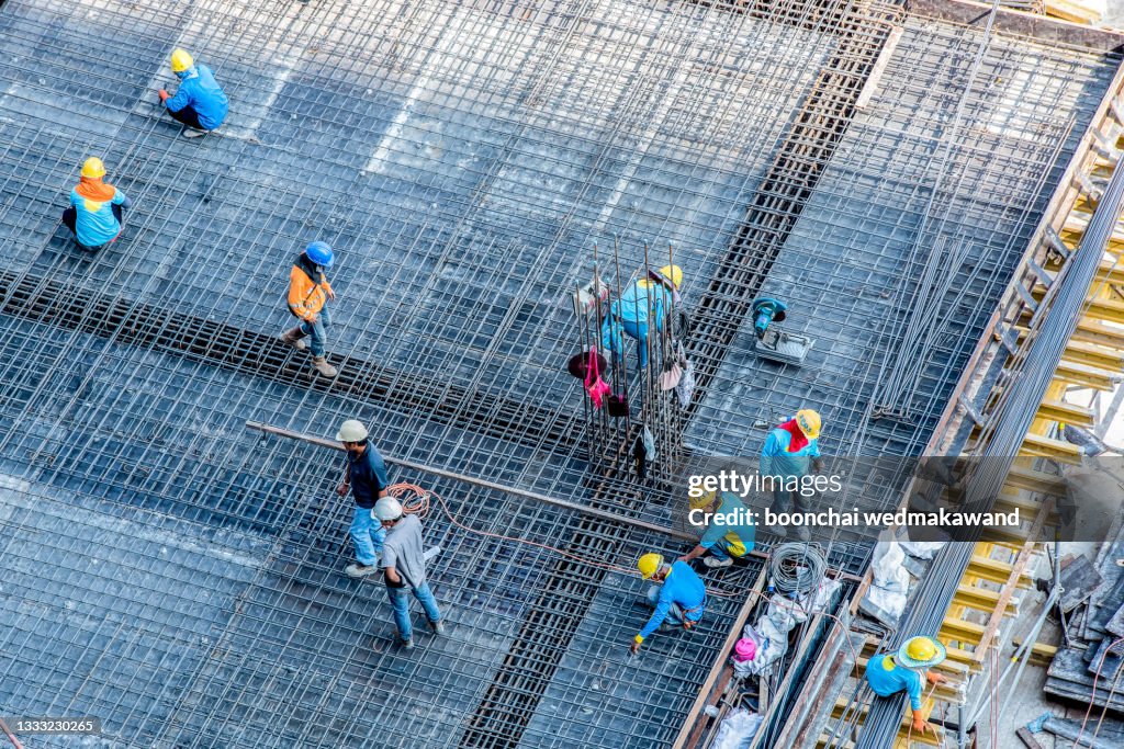 High angle construction workers