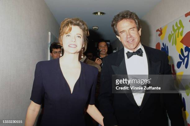 American actress Annette Bening and her husband, American actor Warren Beatty, attend the 44th Annual Directors Guild of America Awards after party,...