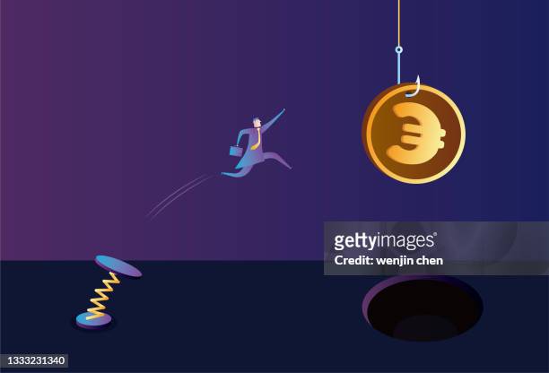 the spiral spring helps business men's greed for the euro currency - abzeichen stock illustrations