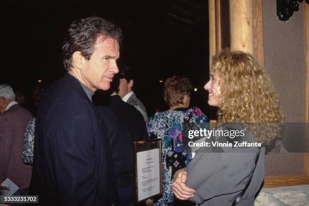 American actor Warren Beatty and American actress Nancy Travis attend the Los Angeles Film Teacher Awards, held at the Sportsman's Lodge in Studio...