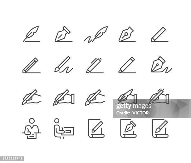 writing and drawing icons - classic line series - pen writing stock illustrations