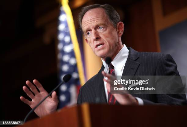 Sen. Pat Toomey speaks on a cryptocurrency amendment to the bipartisan infrastructure bill, at the U.S. Capitol on August 09, 2021 in Washington, DC....