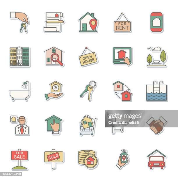 thin line real estate icon set - iphone transparent stock illustrations