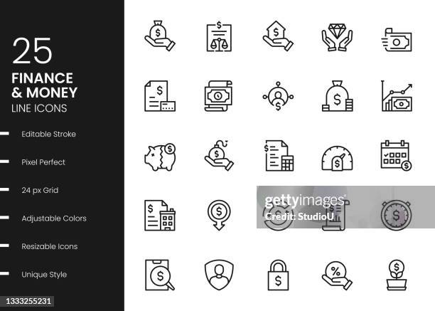 finanz- und geldliniensymbole - financial statements stock-grafiken, -clipart, -cartoons und -symbole