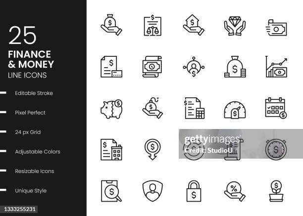 finance and money line icons - bank balance stock illustrations