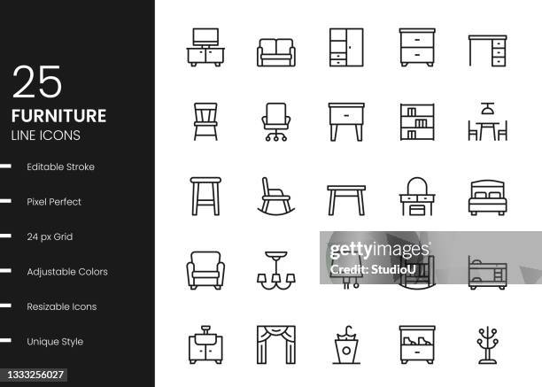 furniture line icons - desk stock illustrations