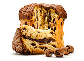 Delicious truffled panettone with chocolate chips isolated