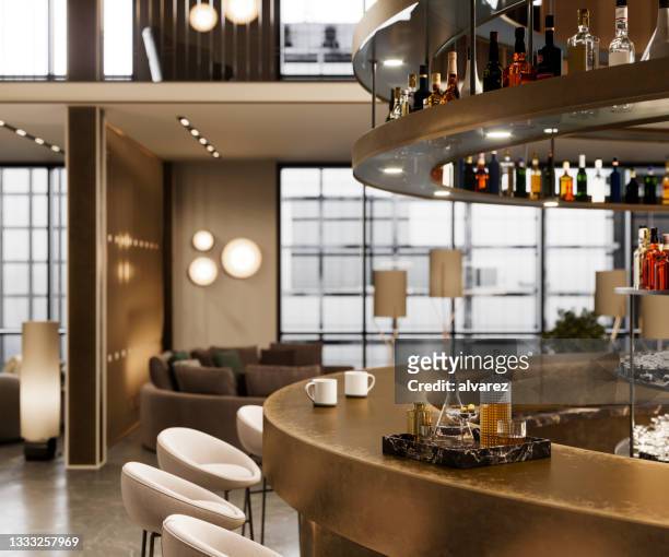 高級ホテルバーの3dレンダリング - creatives drinks reception ストックフォトと画像