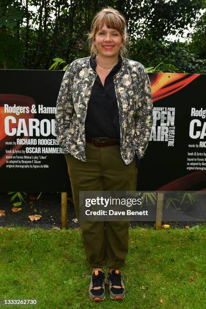 Kerry Godliman attends the press night performance of "Carousel" at Regent's Park Open Air Theatre on August 09, 2021 in London, England.