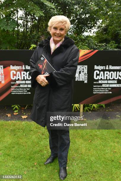 Angela Rippon attends the press night performance of "Carousel" at Regent's Park Open Air Theatre on August 09, 2021 in London, England.