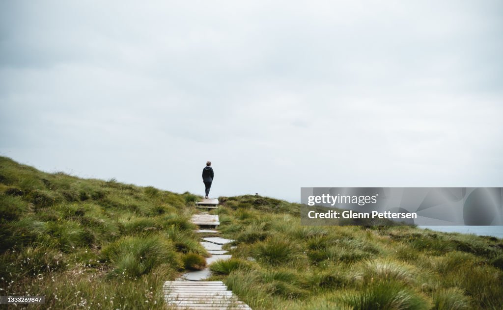 Person walking in path in nature.
