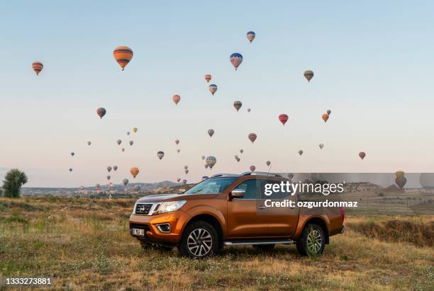 nissan np300 navara stopped on the hill  in cappadocia - nissan stock pictures, royalty-free photos & images