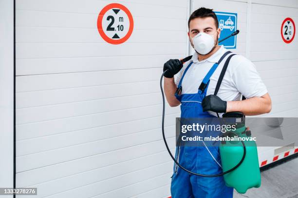 spraying, disinfection and decontamination - quarantine stock pictures, royalty-free photos & images