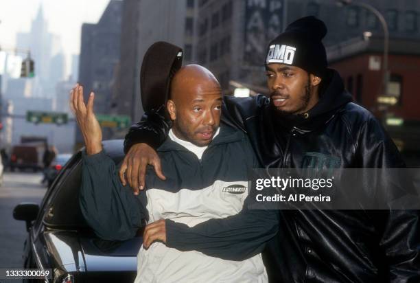 Russell Simmons and Parrish Smith of EPMD appear in a portrait taken on March 10, 1994 in New York City.