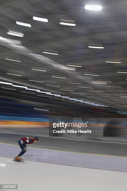 An impression of Jason Hedstrand of the United States during the men's 10000m speed skating event during the Salt Lake City Winter Olympic Games on...