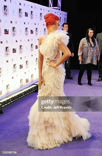 Rihanna attends the MTV Europe Awards 2010 at the La Caja Magica on November 7, 2010 in Madrid, Spain.