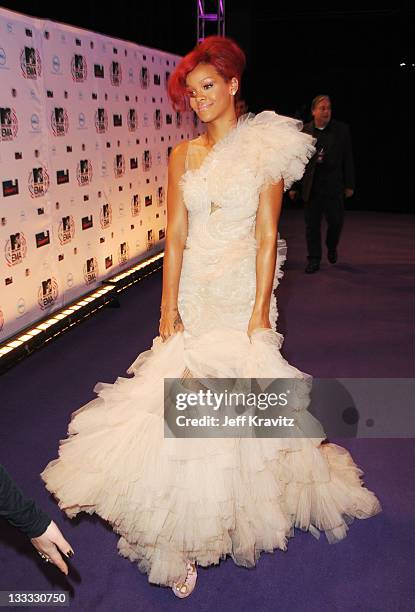 Rihanna attends the MTV Europe Awards 2010 at the La Caja Magica on November 7, 2010 in Madrid, Spain.