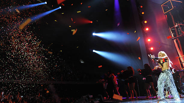 Shakira performs onstage during the MTV Europe Music Awards 2010 live show at La Caja Magica on November 7, 2010 in Madrid, Spain.