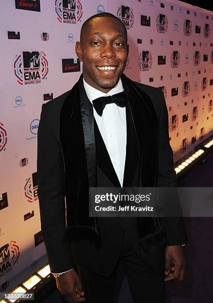 Musician Dizzee Rascal attends the MTV Europe Music Awards 2010 at La Caja Magica on November 7, 2010 in Madrid, Spain.
