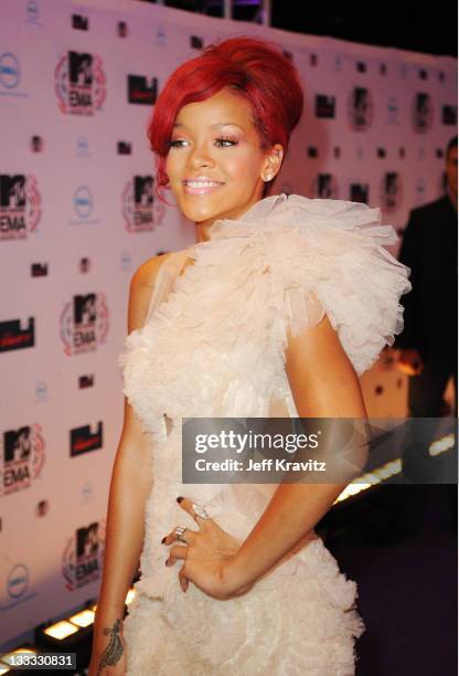 Rihanna attends the MTV Europe Awards 2010 at the La Caja Magica on November 7, 2010 in Madrid, Spain.