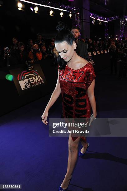 Katy Perry attends the MTV Europe Music Awards 2010 at La Caja Magica on November 7, 2010 in Madrid, Spain.