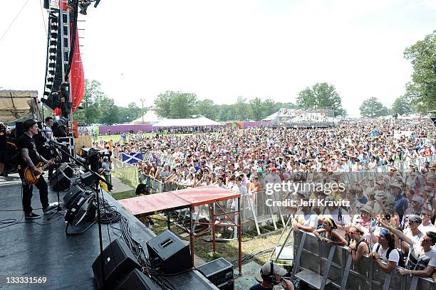 The Gaslight Anthem perform onstage during Bonnaroo 2010 at Which Stage on June 11, 2010 in Manchester, Tennessee.