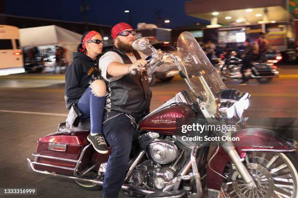 Motorcycle enthusiasts attend the 81st annual Sturgis Motorcycle Rally on August 09, 2021 in Sturgis, South Dakota. The rally is expect to draw more...
