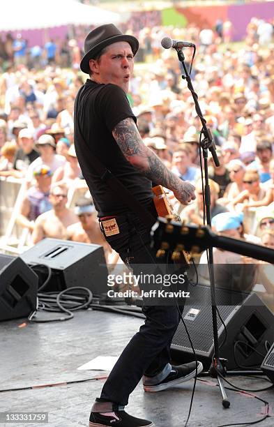 Brian Fallon of The Gaslight Anthem perform onstage during Bonnaroo 2010 at Which Stage on June 11, 2010 in Manchester, Tennessee.