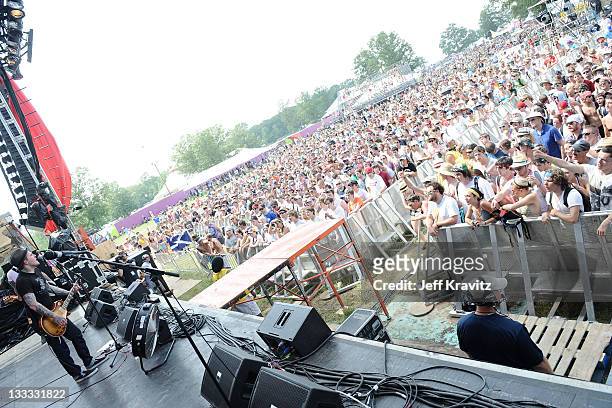 The Gaslight Anthem perform onstage during Bonnaroo 2010 at Which Stage on June 11, 2010 in Manchester, Tennessee.